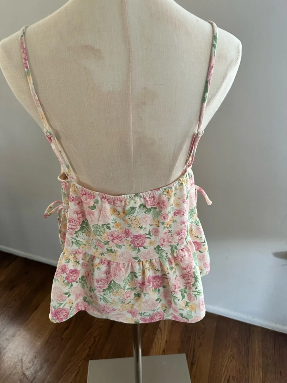 Altar’d State Pink Floral Ruffle Cami | Babydoll Tank Cottagecore Coquette - Picture 4 of 5